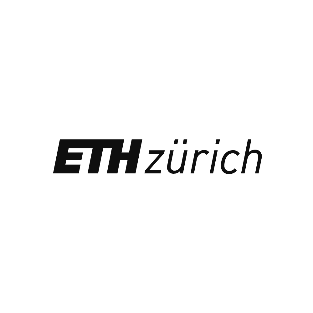 Schwarz-weisses Logo mit dem Schriftzug „ETH Zürich“ in klarer, moderner Typografie auf schwarzem Hintergrund; minimalistisches, institutionelles Design.