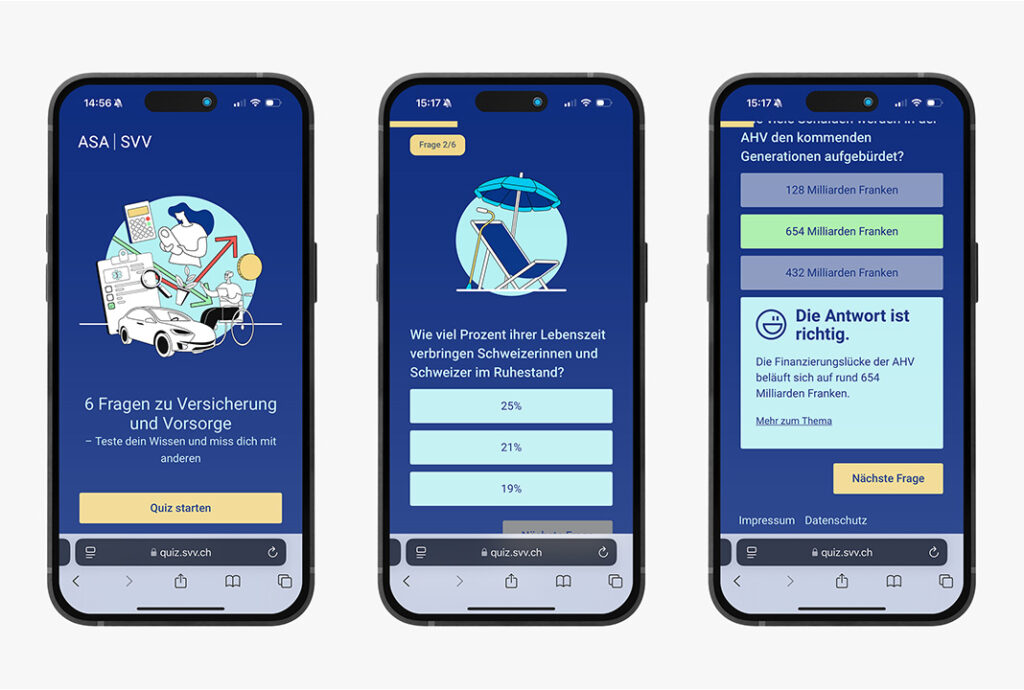 Smartphones mit Quiz-App über Versicherung in Schweiz