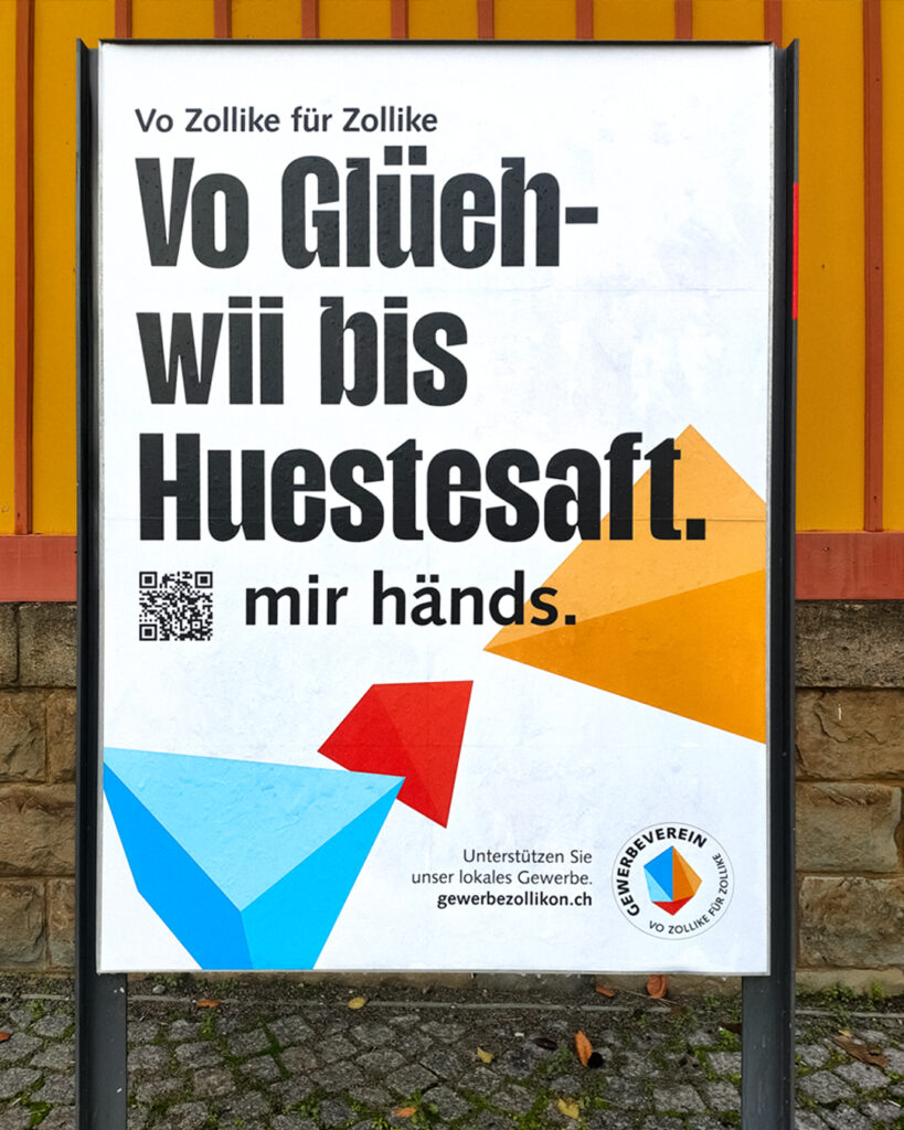 Plakat mit Text und Grafiken zur lokalen Unterstützung